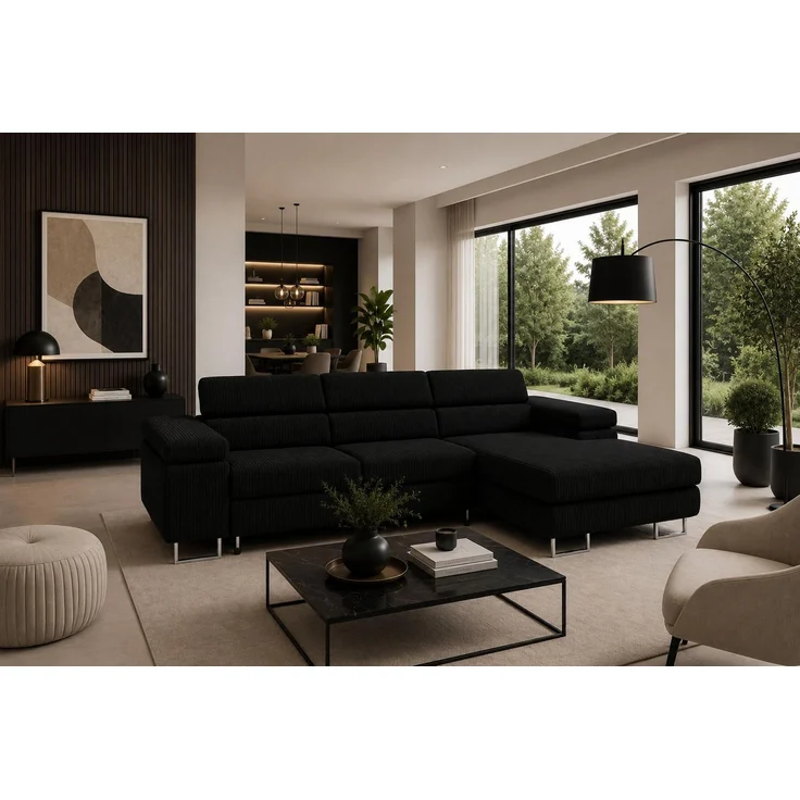 KRISAN MÖBEL Ecksofa PASSANO in Schwarz 275 x 90 x 202 cm, rechte Ausführung mit Schlaffunktion und Bettkasten – Bild 5