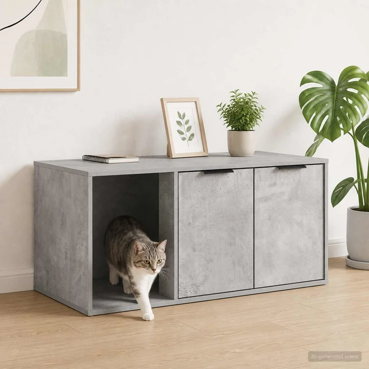 vidaXL Katzenkiste Möbel Betongrau 100 x 49 x 45 cm Holzwerkstoff 8014754 – Bild 1