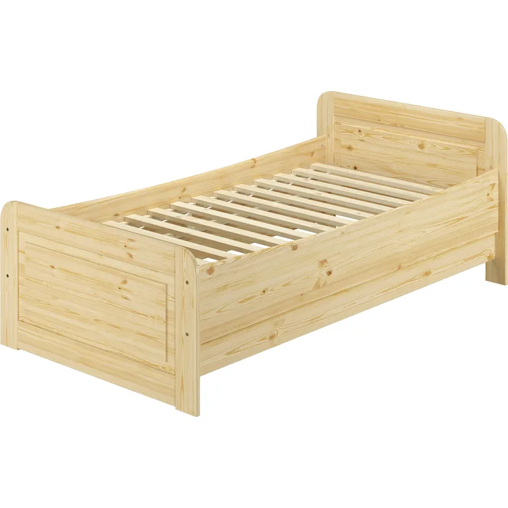 Seniorenbett/Einzelbett extra hoch mit Rollrost, Kiefer Massivholz, 90x200