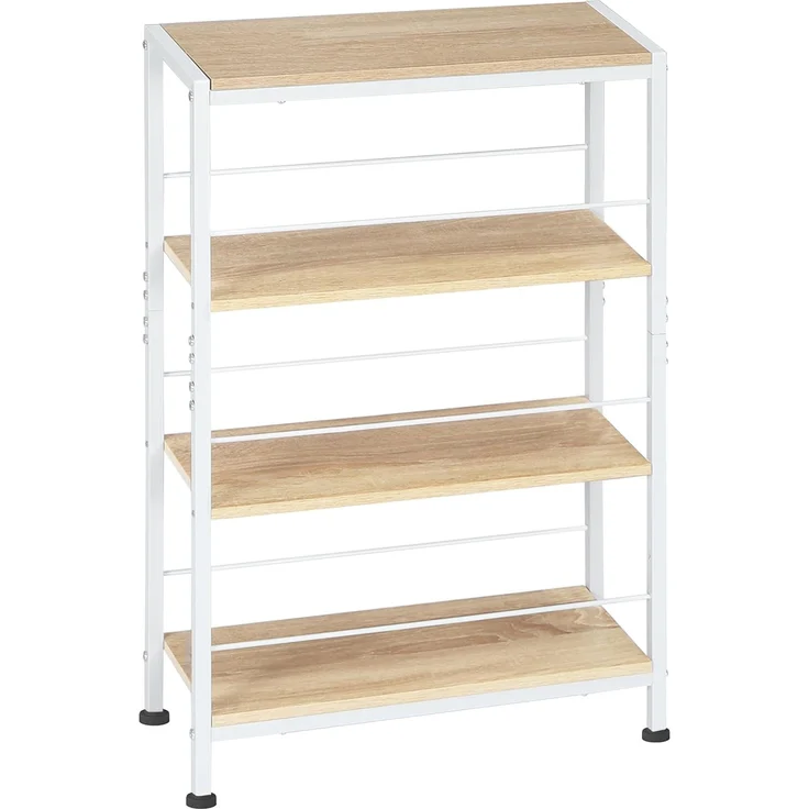 WOLTU Regal, Nischenregal mit 4 Ebenen, Küchenregal Gewürzregal stehend, Standregal Leiterregal schmal, für Küche Wohnzimmer, Holzwerkstoff Metall, Weiß Helle Eiche, 50 x 78 x 20 cm, RGB52whe – Bild 8