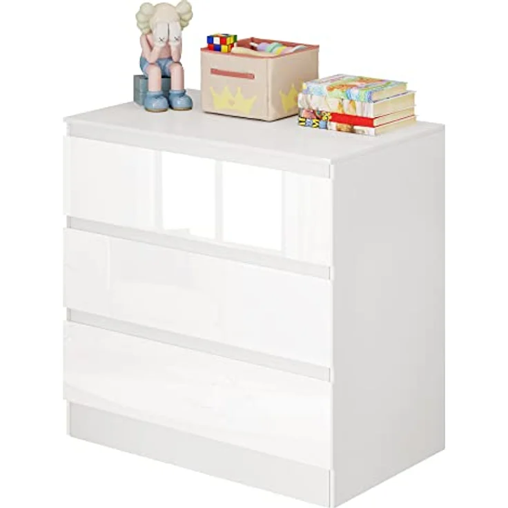 Woltu Wickelkommode, mit Wickelaufsatz, mit 3 Schubladen, Kippschutz, weiß – Bild 10