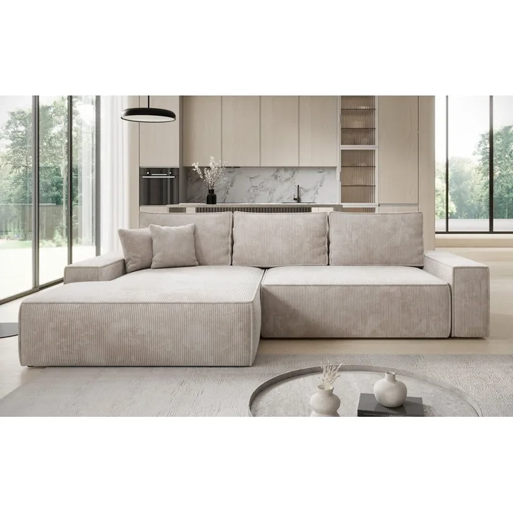 Luxusbetten24 Schlafsofa Designer Sofa Verona mit breiter Ottomane, mit Schlaffunktion und Stauraum
