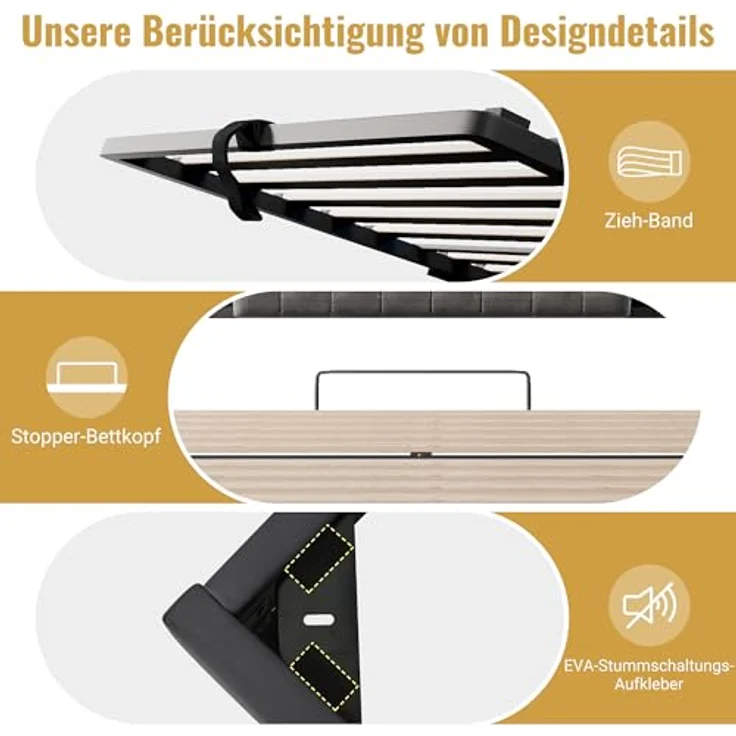 Ball & Cast Polsterbett 140x200 cm mit Hydraulischem Bettkasten, Grau – Bild 5