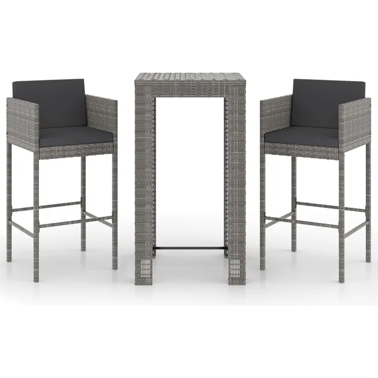 vidaXL 3-tlg. Gartenbar-Set mit Kissen Poly Rattan Grau 3094779