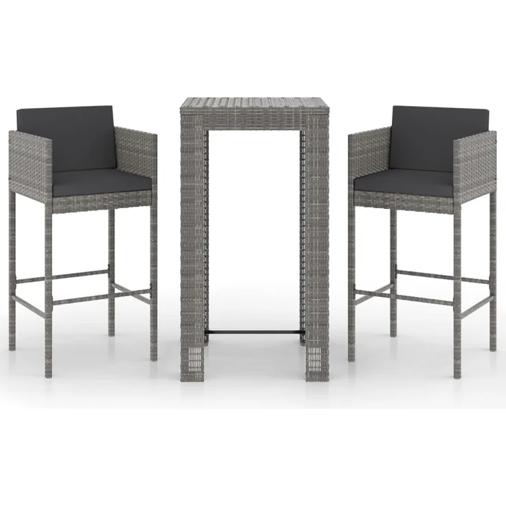 vidaXL 3-tlg. Gartenbar-Set mit Kissen Poly Rattan Grau 3094779 – Bild 1