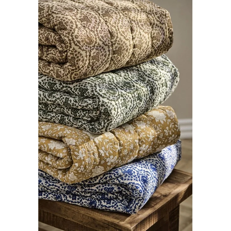 Ib Laursen Decke Quilt Tagesdecke Überwurf 170x130cm Naturfarben Blumen 19209-30 – Bild 2