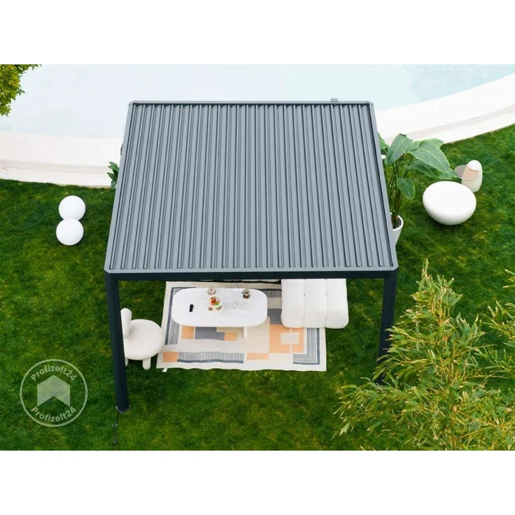 PRIMEYARD Pergola 4x3,5 m - Pfosten und Lamellendach aus Aluminium - anthrazitfarbene Terrassenüberdachung – Bild 4