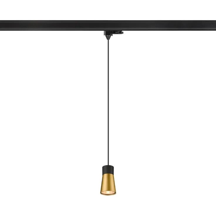 SLV PURI 2.0 Cone, 3~ Pendelleuchte, GU10, Pendellänge 200cm, 1x max. 6W, schwarz / gold - Leuchten mit 3 Phasen Adapter 230V