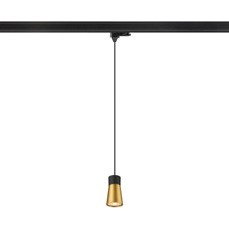 SLV PURI 2.0 Cone, 3~ Pendelleuchte, GU10, Pendellänge 200cm, 1x max. 6W, schwarz / gold - Leuchten mit 3 Phasen Adapter 230V