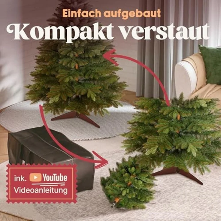 Premium Weihnachtsbaum künstlich 120cm -TESTSIEGER - Naturgetreu, dichte Zweige, Künstlicher Weihnachtsbaum mit Holzständer und Aufbewahrungstasche – Tannenbaum künstlich von Pure Living – Bild 5