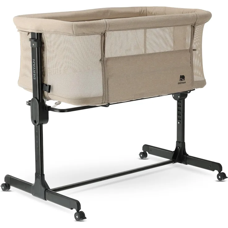 Deryan Snoozy Co-Sleeper 3 in 1 Babybett bis 9 kg, Beistellbett, Wiege, Höhenverstellug und Einstellung der Neigung der Matratze, 4 Räder mit Bremse Ergonomische Matratze Tasche (Sand Melange)