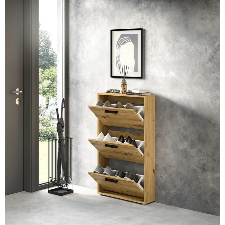 Schuhkipper >See< 3 Klappen, in Eiche Artisan Dekor - 59x103x17cm (BxHxT) – Bild 6