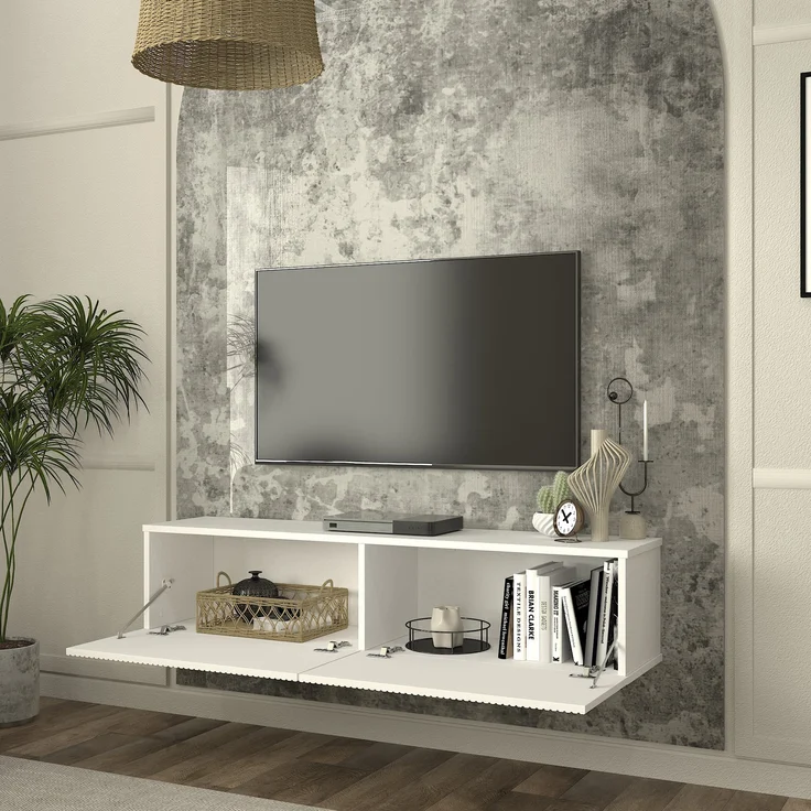 TV-Lowboard hängend Verpsboga 135x32x30 cm Weiß [en. casa] – Bild 3