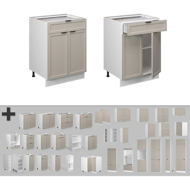 Unterschrank für Spüle/Kochfeld Fame-Line GrauBeige 60 cm mit Schublade, AP Anthrazit Vicco – Bild 5