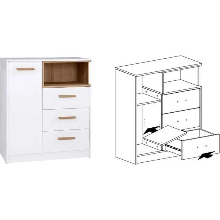 Marmex Möbel Grant Set-O Jugendzimmer Komplett-Set 6-teilig mit Kleiderschrank, Kommode, Schreibtisch, geschlossenes Regal, Wandregal, offenes Regal, Kinderzimmermöbel mit Schreibtisch, laminierte Spanplatte, Kleiderstange, weiß+riviera Eiche, 485x195x... – Bild 3