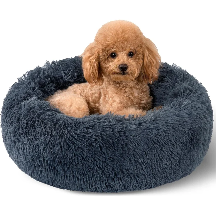1 Stück Plüsch-Hundebett, rund, rutschfest, bis 4,5 kg, dunkelgrau – Bild 1