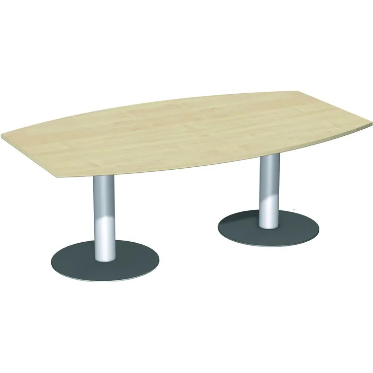 Konferenztisch Tellerfuß, Faßform, 200x80-1200cm, Ahorn