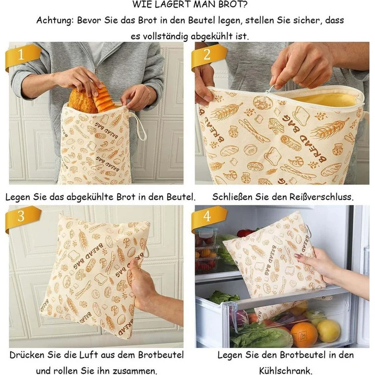 Agger Brottasche 2 Stück Bienenwachs Brotbeutel, wiederverwendbare mit L-Reißverschluss, (2-tlg) – Bild 4