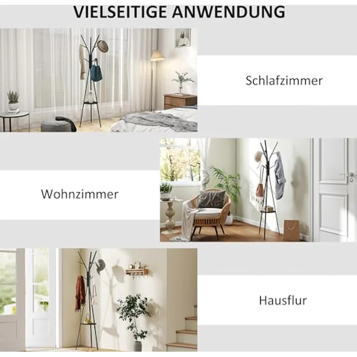 HOMCOM Garderobenständer Kleiderständer mit 8 Haken, (Kleidungsständer, 1 St, Standgarderobe), Metall, Schwarz, 45 x 45 x 180 cm – Bild 6
