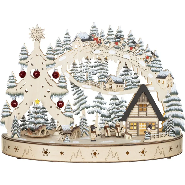 Saico Lichterbogen LED Weihnachtstraum Holz 50 cm warmweiß natur