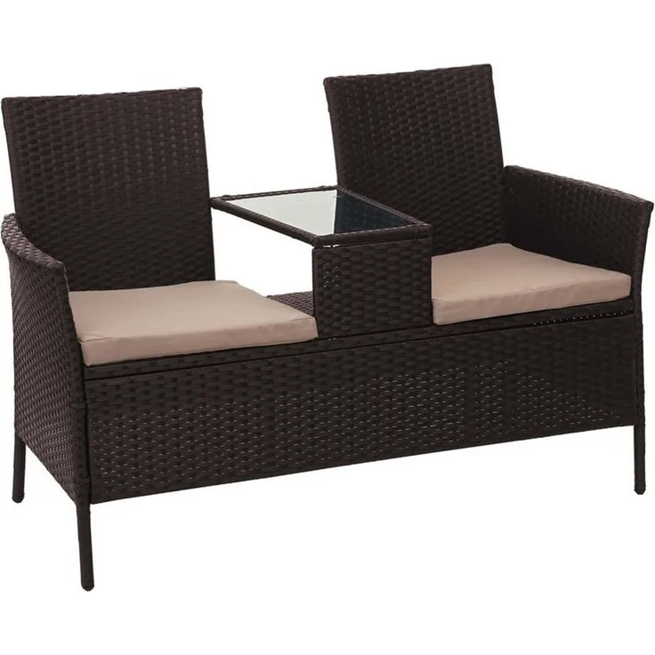 MCW Gartenbank MCW-E24, Poly-Rattan, mit Armlehnen, Bezüge mit Reißverschluss, wasserabweisend