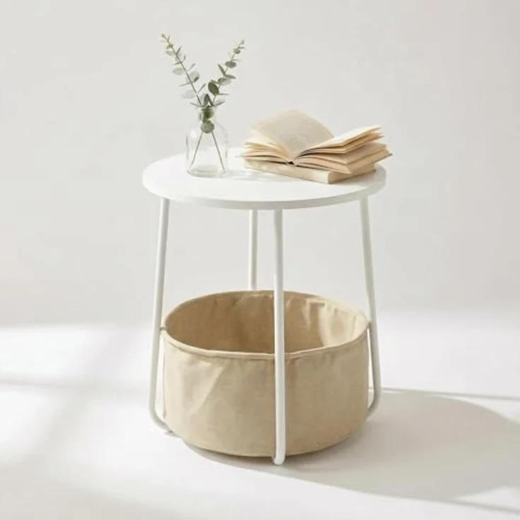 FurnitureR Relaxsessel mit Beistelltisch und Aufbewahrungskorb, Schaukelstuhl Einzelsessel aus Cordstoff mit Rundem Couchtisch 45 cm, Modernes Wohnzimmer Möbel Set, Gelb – Bild 7