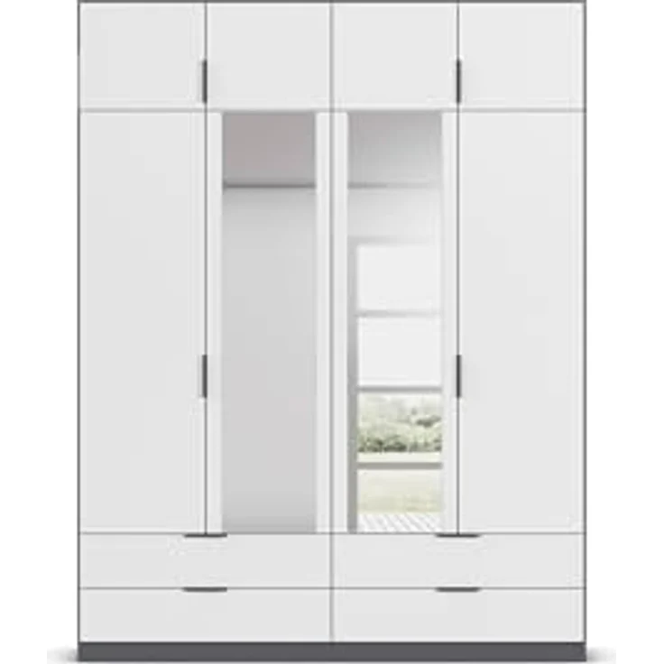 Rauch Möbel Lagoa, Kleiderschrank, Garderobe für Schlafzimmer, Kinderzimmer, Jugendzimmer 8-türig, mit Spiegel, 4 Schubladen, Farbe Weiß /Grau metallic, Schwarz, Breite 181 – Bild 11