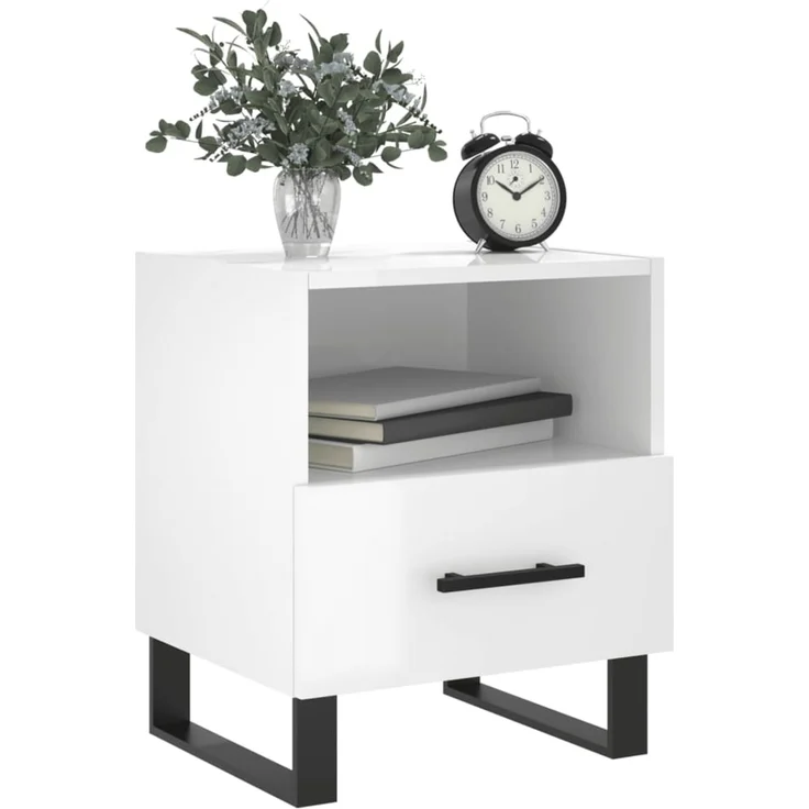 2er-Set Nachttische, Beistelltische moderner Hochglanz-Weiß 40x35x47,5 cm Holzwerkstoff – Bild 4