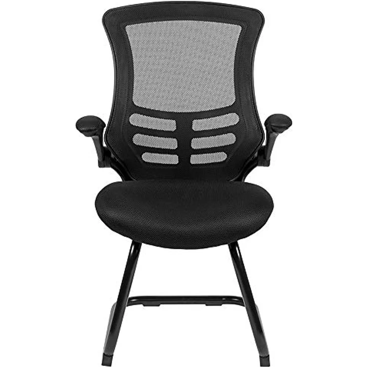 Flash Furniture Empfangsstuhl, Kufengestell, Beistellstuhl mit hochklappbaren Armlehnen, schwarzes Netzmaterial, 1 Stück – Bild 7