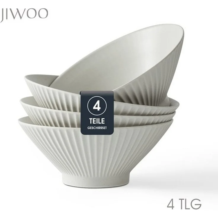 JIWOO Schüssel 4er Ø20cm, Japanische Ramenschüssel Suppenschüssel bowl Pastaschüssel, Keramik, (Schüsselset, 4-tlg), Bowl Hochwertiges Schüsseln Grau Schüssel Mikrowellenofen Spülmaschine – Bild 4