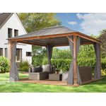 Gartenpavillon 4x4 m Holzoptik, Stahldach Hardtop 4 Seitenteile in grau