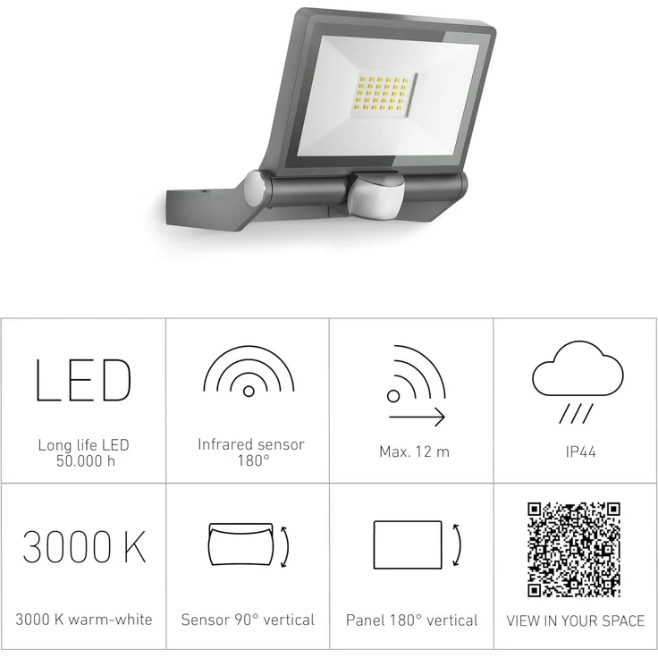 Steinel Sensor-Außenstrahler XLED ONE S anthrazit, 18,6 W Fluter mit 180°-Bewegungsmelder, 2050 lm, 3000 K warmweiß – Bild 8
