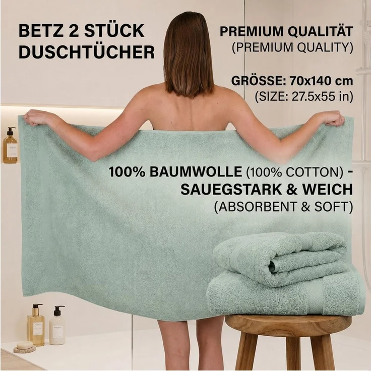 Betz Badetuch 2 Stück Duschtücher Duschtuch Set Größe 70x140 cm, Baumwolle (Set, 2-St) – Bild 3