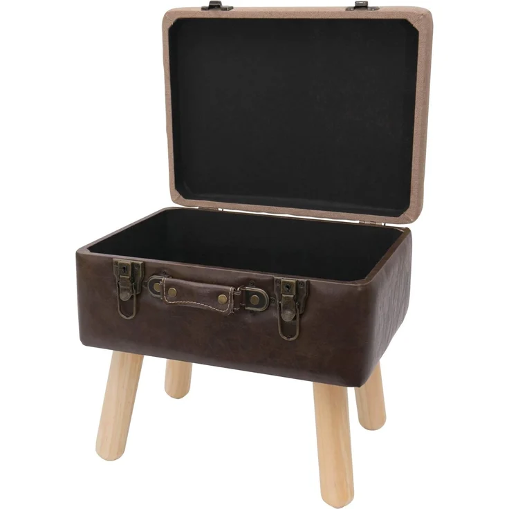 HMF Stauraumhocker handgefertigter Hocker aus Holz, dekoratives Wohnaccessoire, Vintage Sitzhocker mit Stauraum 40 x 32 x 39 cm, Braun, Klassik – Bild 4