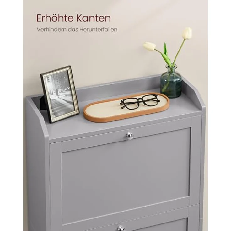 VASAGLE Schuhschrank 3 Klappen, Schuhkipper, Schuhregal, Schuhaufbewahrung, Oberplatte, Trennwand verstellbar, für bis zu 12-20 Paar Schuhe, Flur, 24 x 60 x 121,2 cm, Taubengrau LBC036GD01 – Bild 7