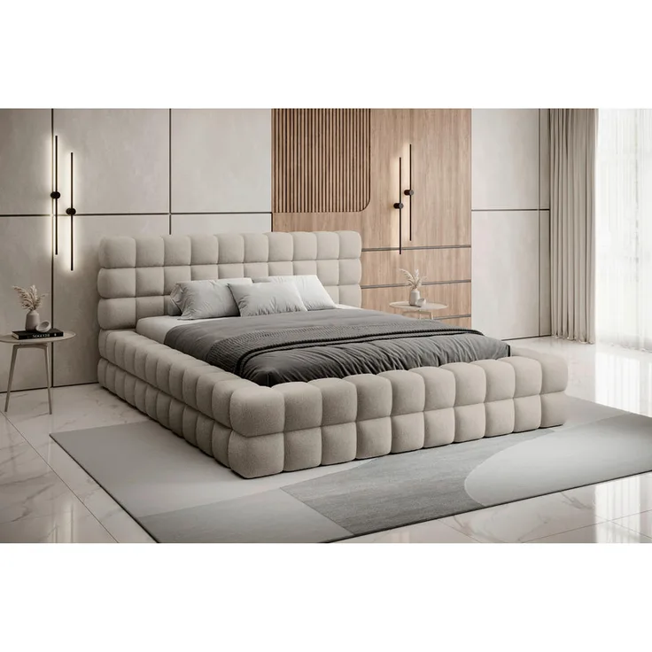 MID.YOU Polsterbett Cloudy, Taupe, Kieferholz, 180x200 cm, Doppelbett für Schlafzimmer