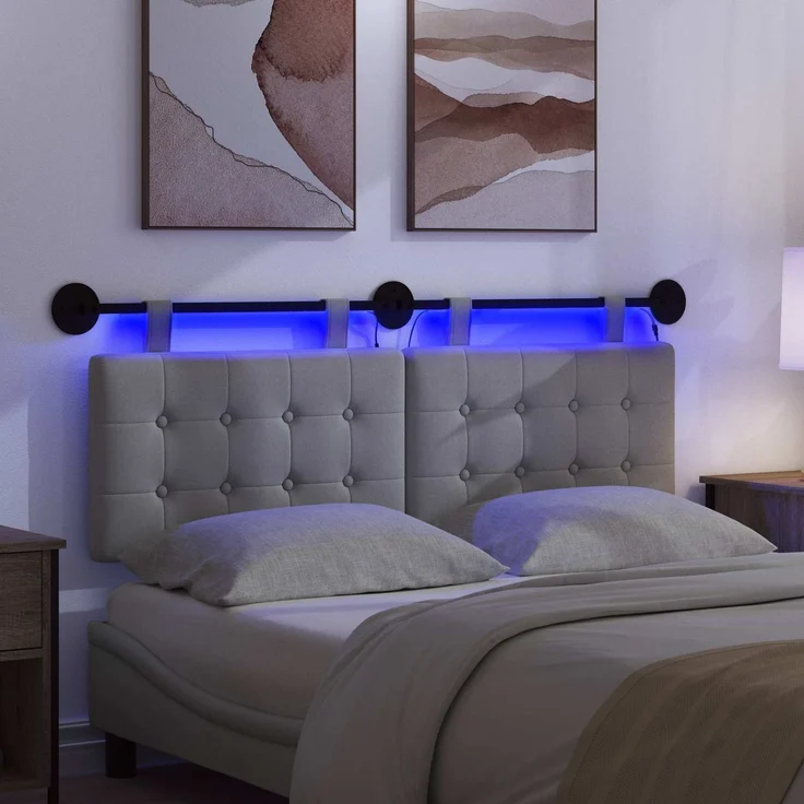 vidaXL Hängendes Kopfteil Mit LED Licht Hellgrau Stoff 5 x 130 x 55 cm (Art-Nr 3424408) – Bild 5