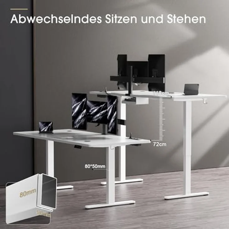JUMMICO Höhenverstellbarer Schreibtisch 180x80 cm mit Kabelloser Ladestation und Euro-Steckdose mit USB, Schreibtisch Höhenverstellbar Elektrisch Stehtisch, Standing Desk Weiß – Bild 2