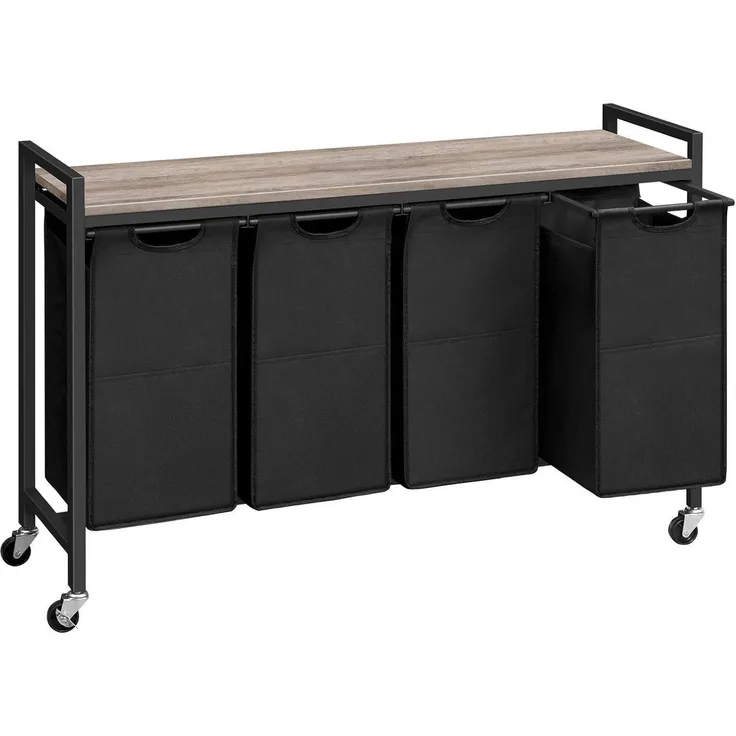 Wäschekorb mit Ablage und Rollen, 4 x 39,8 L, Oxford-Gewebe, Abnehmbar Greige