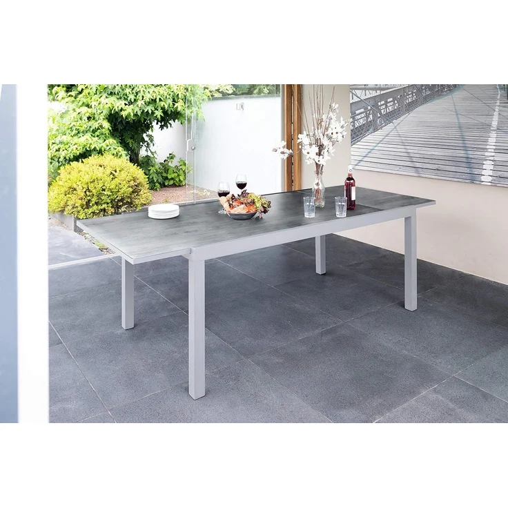 greemotion Ausziehtisch Monza, Glastischplatte, Keramiklook, 160/240 x 75 x 90 cm, Silber / Grau – Bild 2