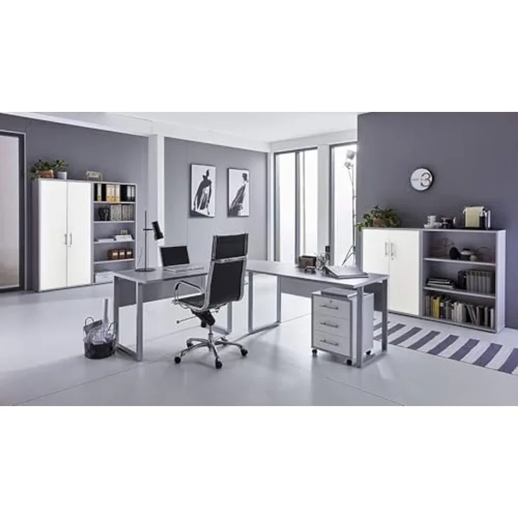 BMG Möbel Büromöbel-Set Office Edition Set 1, (Büro Sparset, 6-tlg), Schränke abschließbar, Regale mit verstellbaren Einlegeböden