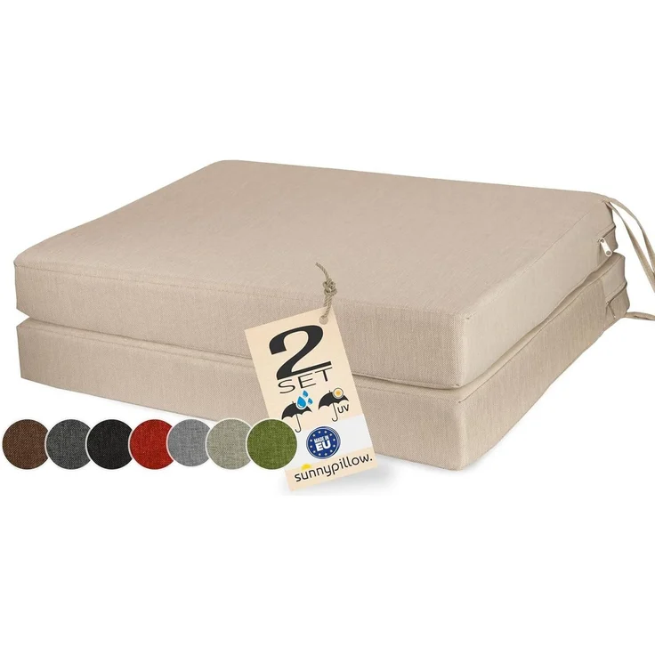 sunnypillow Stuhlkissen 2er Set Stuhlkissen mit Bändern "HAVANA" viele Farben zur Auswahl, Ecru – Bild 5
