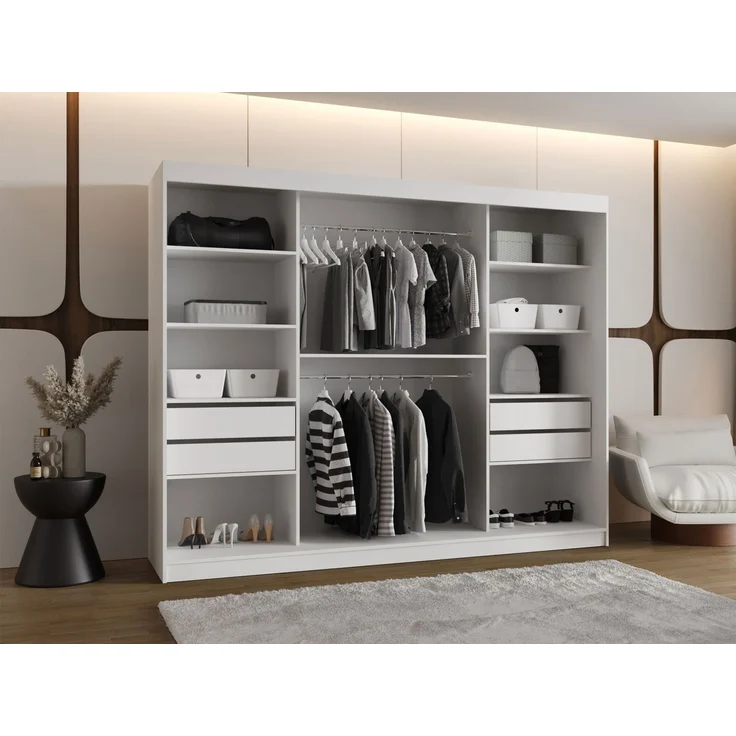 Kleiderschrank Samker 250 cm (Farbe: Weiß, mit vier Schubladen) – Bild 3