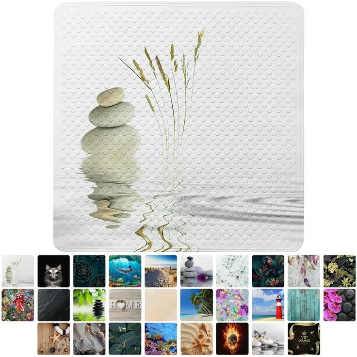Sanilo Duschmatte, mit Motiv, rutschfest, waschbar, quadratisch, 230 extra starke Saugnäpfe, Kunststoff PVC, 53 x 53 cm, Balance