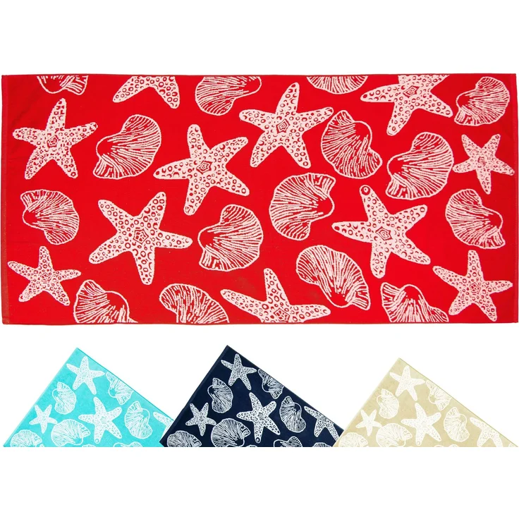 ZOLLNER Strandlaken, 100% Baumwolle, 90x180 cm, rot mit Meerestieren – Bild 1