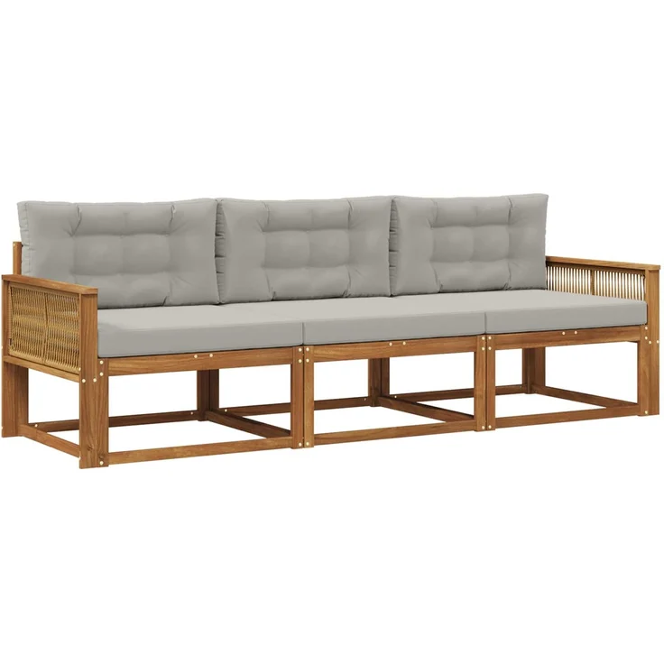 vidaXL Outdoor-Sofagarnitur 3 stk. 3-Sitzer Natur und Hellgrau 3382309 – Bild 2