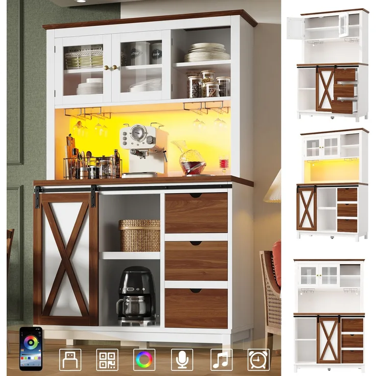 TavilaEcon Küchenbuffet Moderner Hochschrank mit LED Beleuchtung & App-Steuerung weiß 180 × 40 × 104 cm (H × T × B)