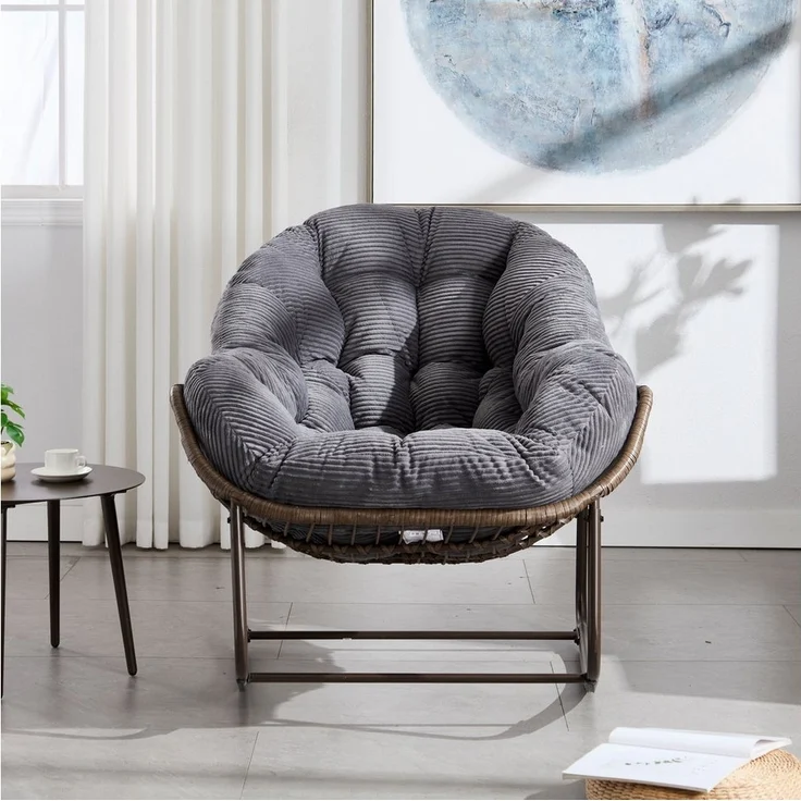 LVHOM Schaukelstuhl mit gepolstertem Kissen, Rattanstuhl mit Stahlrahmen, Lounge Sessel (Großformat B110.5cm x T94.5cm x H80cm,Dicke Kissen,160kg Tragfähigkeit, MEHRE FARBEN MEHRE OPTIONEN! Schaukelsessel umhüllendem Sitzgefühl & hoher Armlehne, 1 St),... – Bild 3