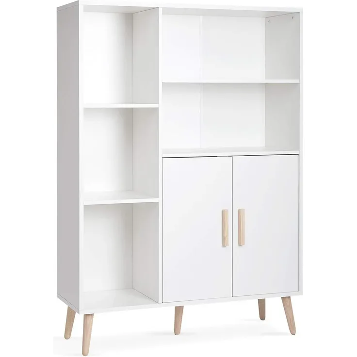 Meerveil Sideboard, Kommode mit 2 Türen und 5 Fächern Verstellbare Regalebene Holz für Wohnzimmer Schlafzimmer Küche, 85 x 30 x 120 cm, Weiß
