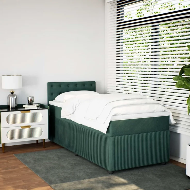 vidaXL Boxspringbett mit Matratze Dunkelgrün 90x190 cm Samt 3287617 – Bild 3